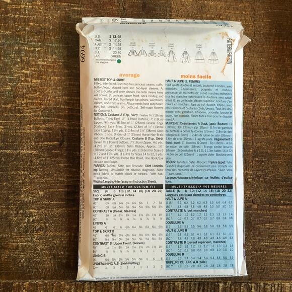 Butterick Sewing Pattern 6694 Civil War Era 1800s Victorian Top Skirt 6-10 UNCUT - Picture 2 of 2